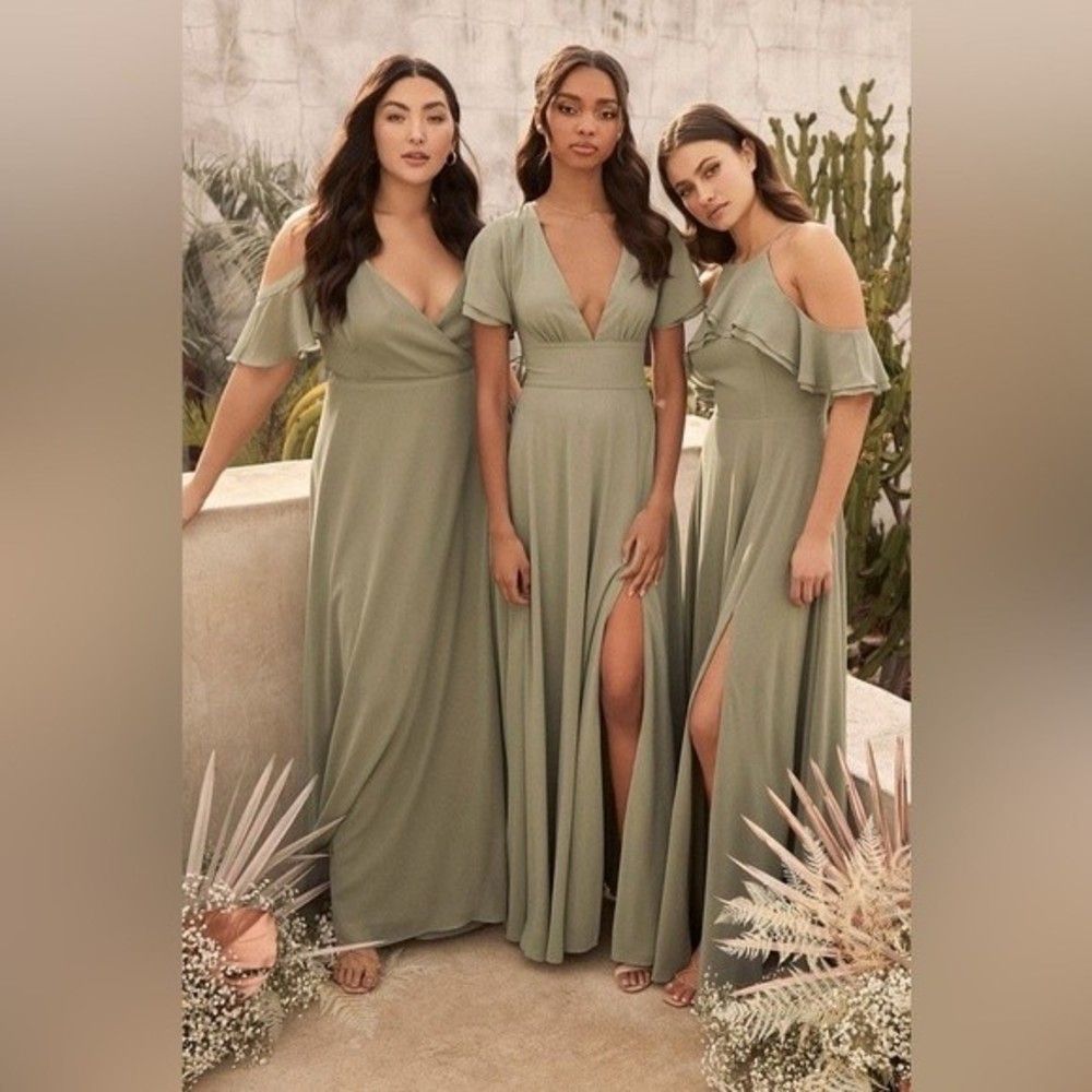 SOLD NWT Lulus Promise Of Love Sage Brush Flutter Sleeve Maxi Dress Size 2X - Picture 16 of 16